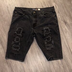 Stylish Black Distressed Jean Shorts